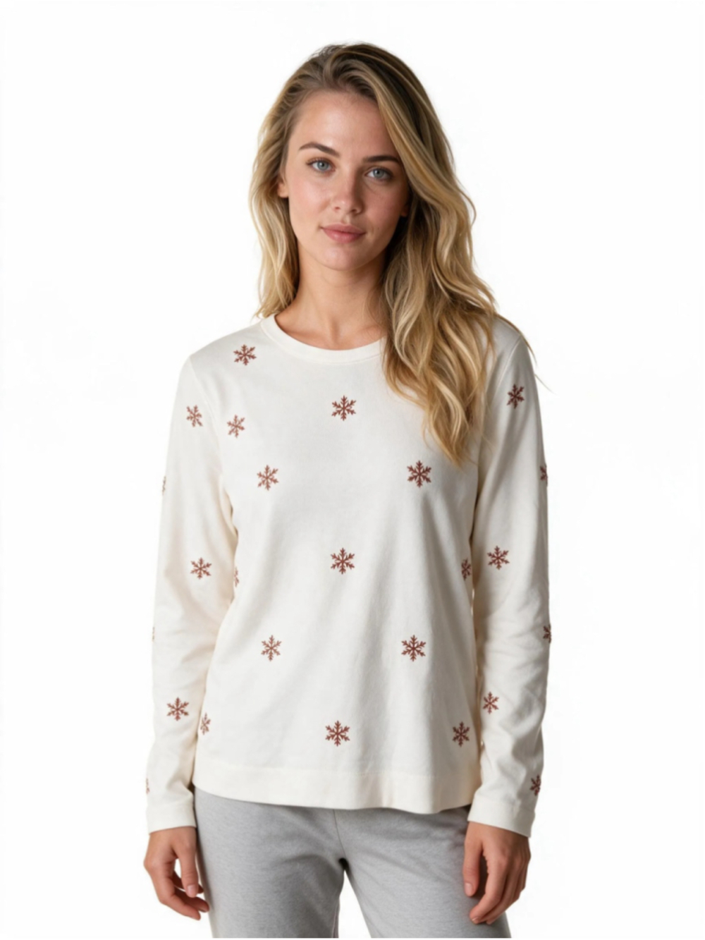 Women's LOFT Embroidered Snowflake Sweatshirt Size S Ivory